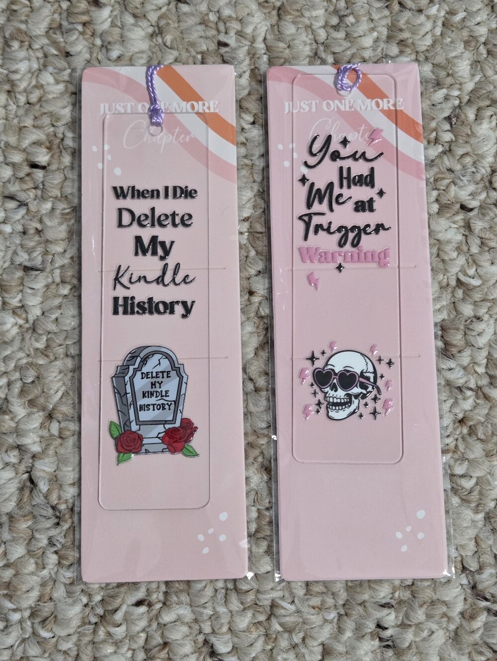 Hand Crafted Pink Gothic Bookmarks Set with Skull & Tombstone Art